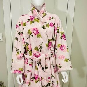 CHARLOTTE Cozy Fluffy Soft Short & Sweet Pink Floral Bath Robe Size XL